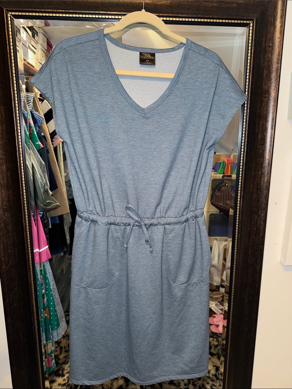 32 Degrees Heather Blue V-Neck Drawstring Waist Dress
